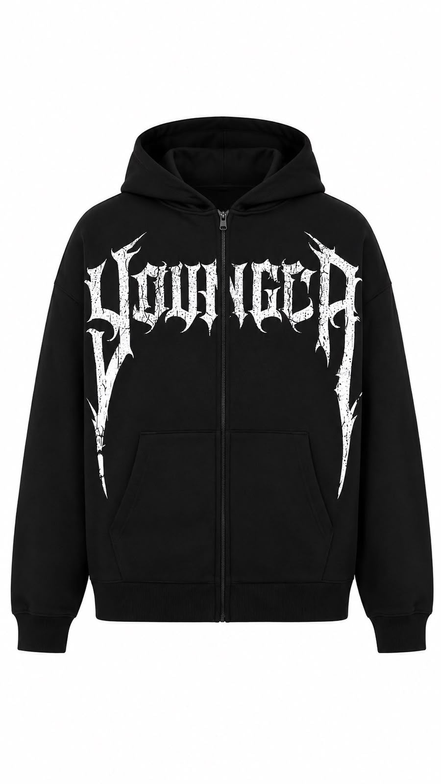 YoungLA Gothic Script Zip Hoodie Black - imagen de catálogo 1