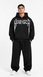 YoungLA Gothic Script Zip Hoodie Black - imagen de catálogo 4