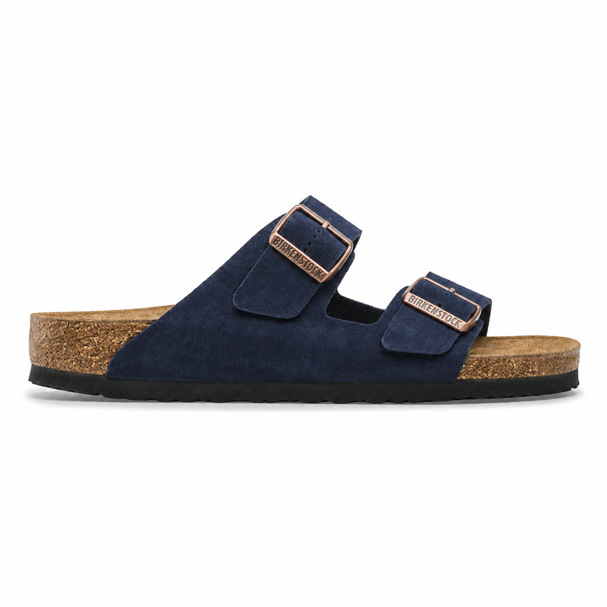 Birkenstock Arizona en ante azul marino, vista lateral