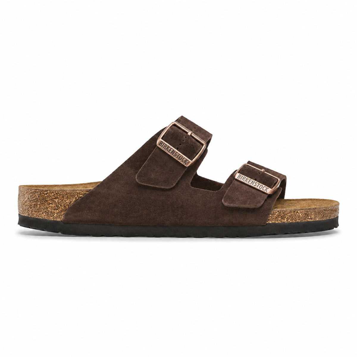 Birkenstock Arizona en ante café, vista lateral
