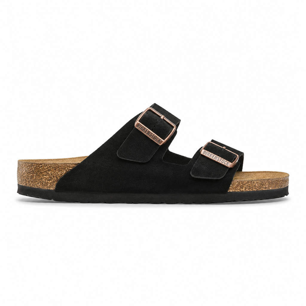 Birkenstock Arizona en ante negro, vista lateral