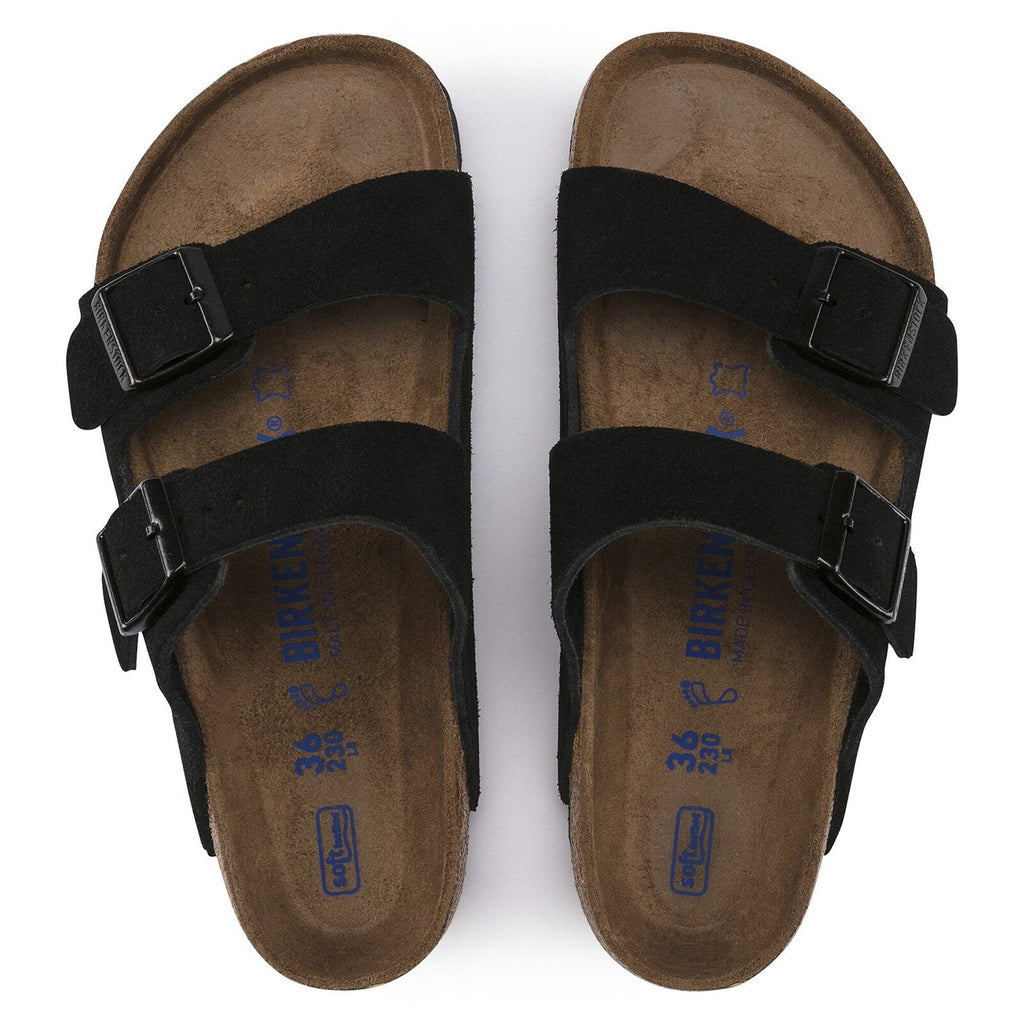 Birkenstock Arizona Soft Footbed negro, vista superior oficial con plantilla y sello interior
