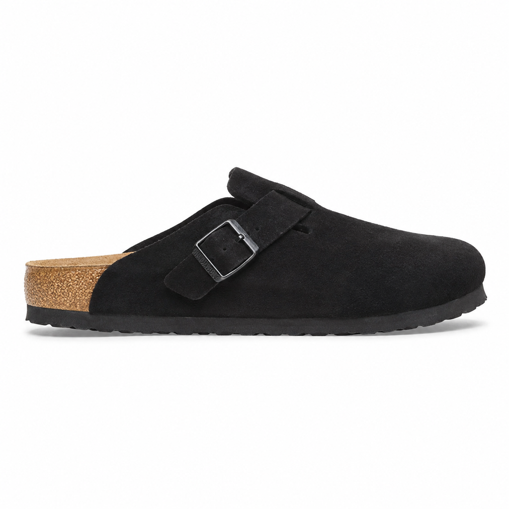 Birkenstock Boston en ante negro, vista lateral