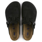 Birkenstock Boston Soft Footbed negro, vista superior oficial con plantilla y sello interior