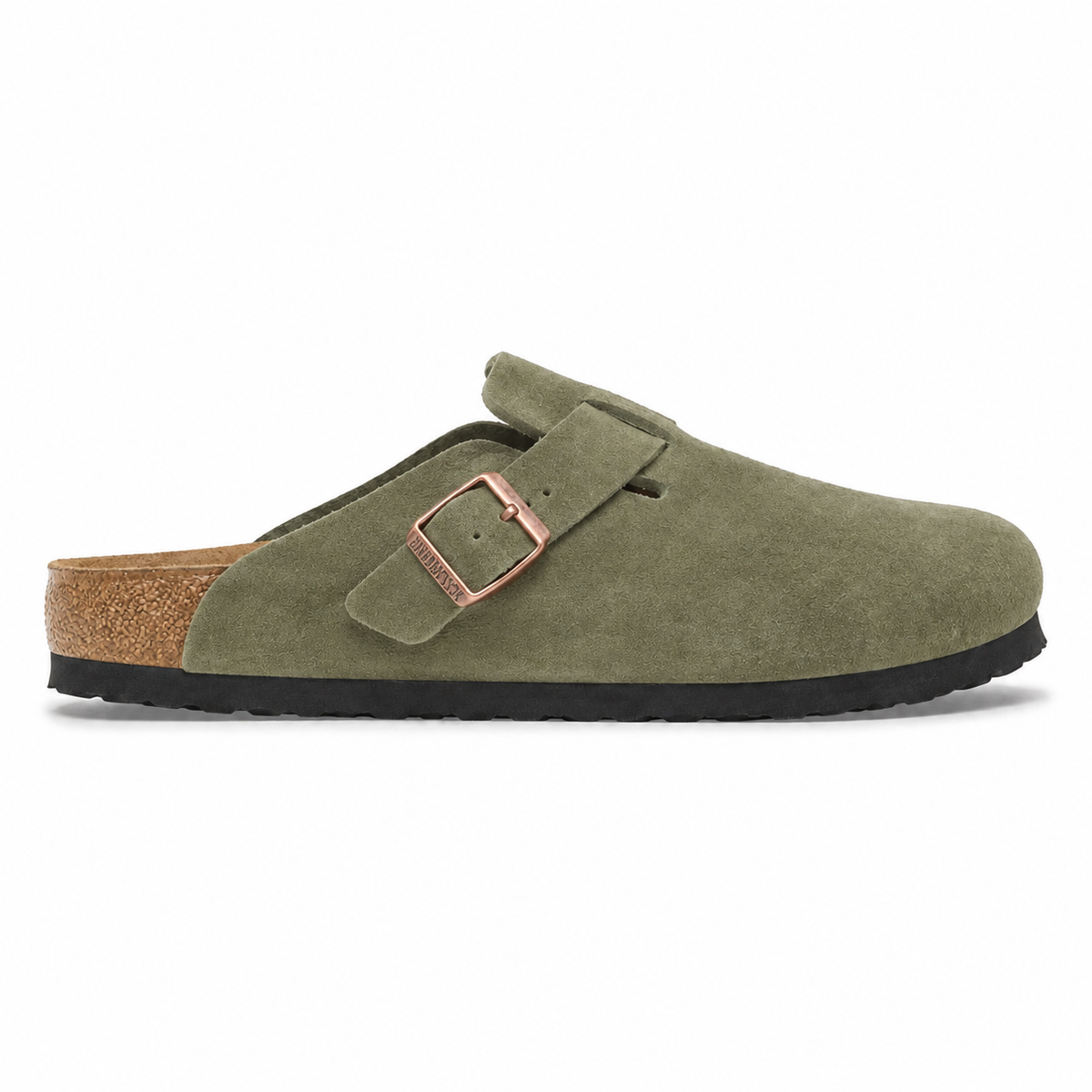 Birkenstock Boston en ante verde oliva, vista lateral