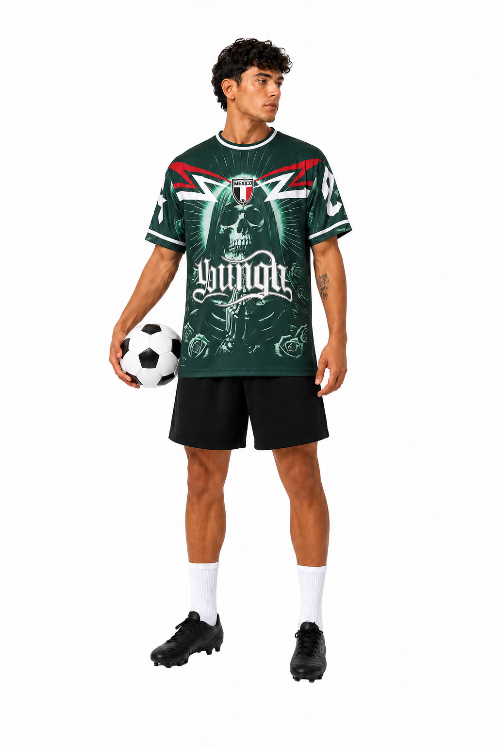 Modelo de frente con jersey International Football Mexico